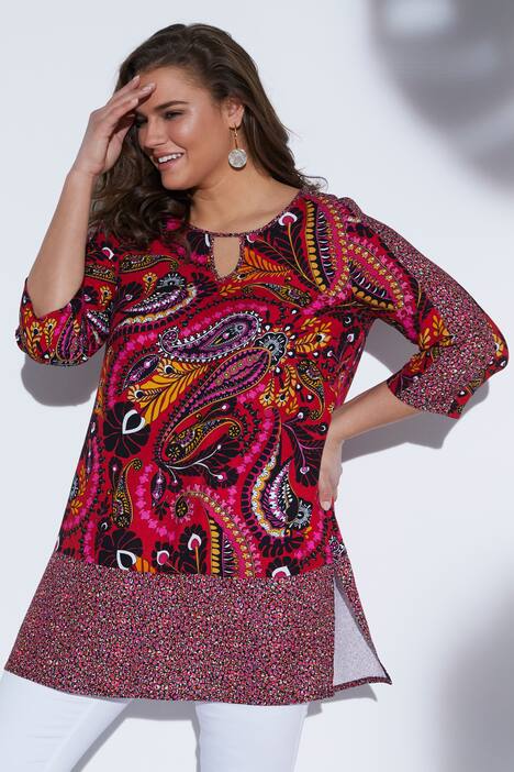 Extralange Tunika mit Alloverprint, Keyhole-Ausschnitt, A-Linie