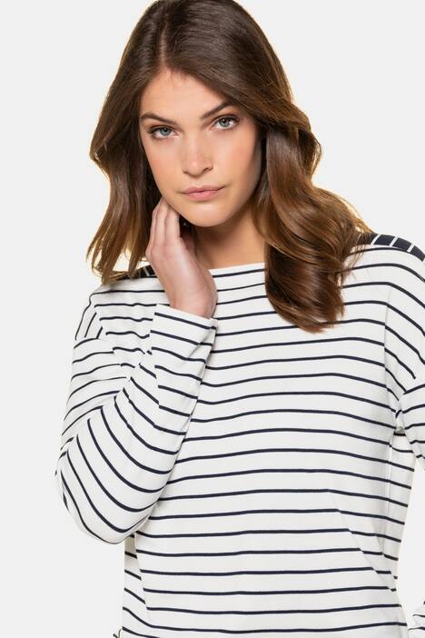 Sweatshirt, Ringel, eckiger Ausschnitt, 3/4-Ärmel