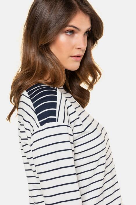 Sweatshirt, Ringel, eckiger Ausschnitt, 3/4-Ärmel