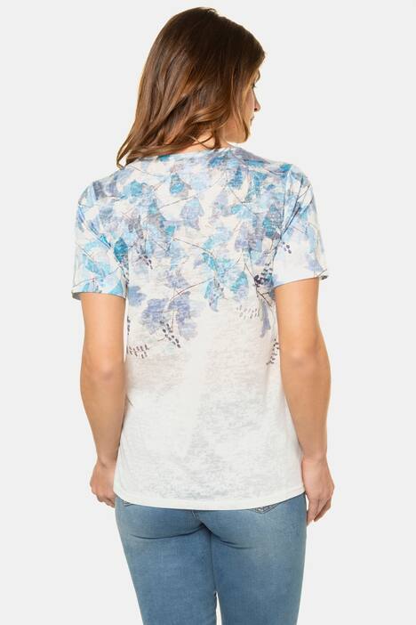 T-Shirt, Blättermotiv, Ziersteine, Ausbrennerjersey