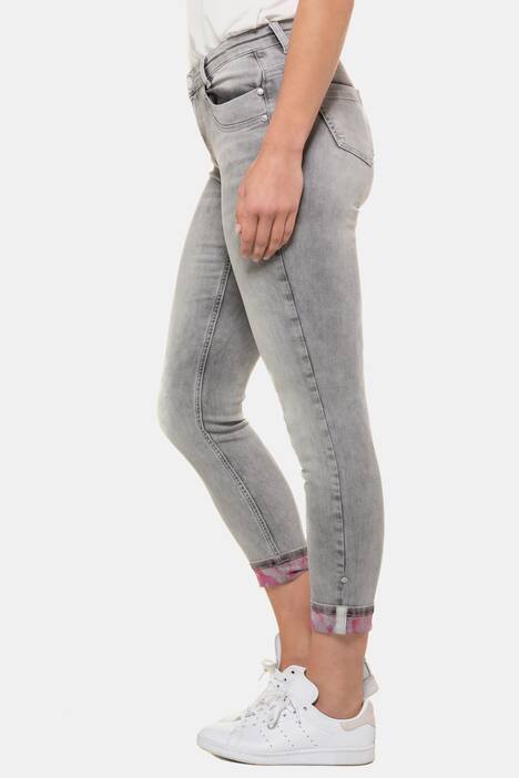 Jeans Tina, innen geblümt, Krempelsaum, gerades Bein