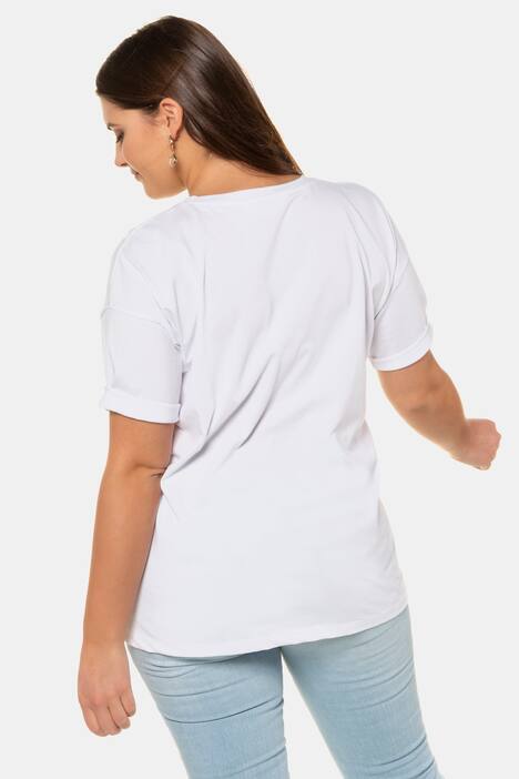 T-Shirt, Fashionista-Motiv, Silberschrift, Ziernieten