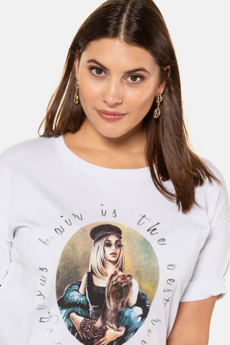 T-Shirt, Fashionista-Motiv, Silberschrift, Ziernieten