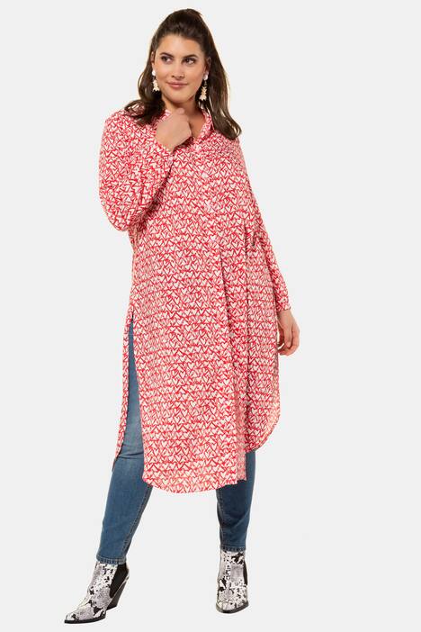 Bluse, richtig long, Herzen, lange Seitenschlitze
