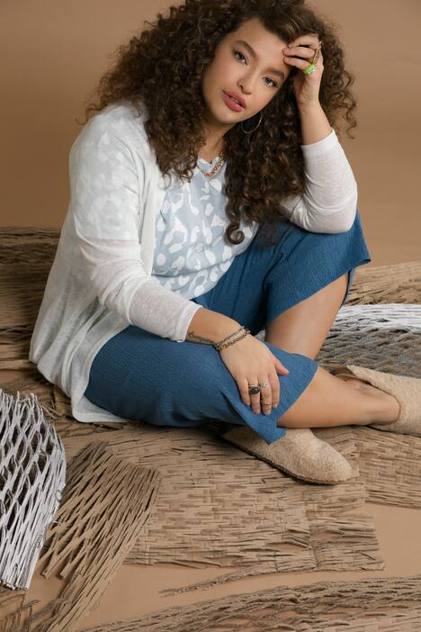 Strickjacke, Flammee Strick, offene Form, Langarm