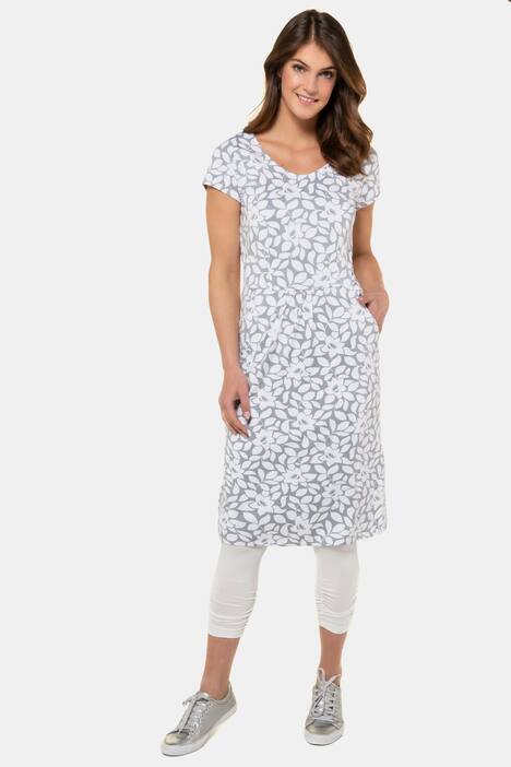 Jerseykleid, Blütenmuster, gekräuselte Quernaht