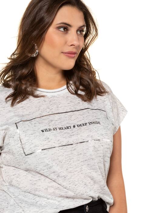 T-Shirt, Silver-Statement, Oversized, Melange-Jersey