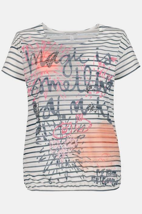 Ringelshirt, Schriftmotiv, oversized, Halbarm
