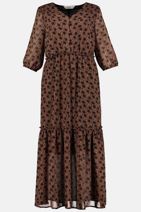 Maxikleid, Krepp mit blickdichtem Jerseykleid, 3/4-Ärmel