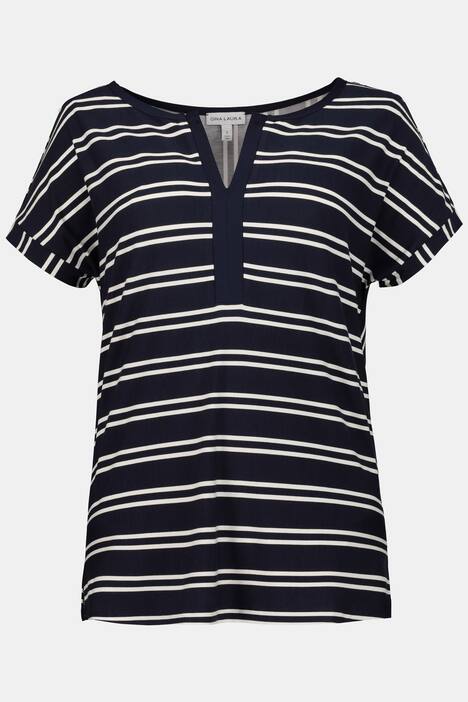 Ringelshirt, Tunika-Ausschnitt, Oversized, Halbarm