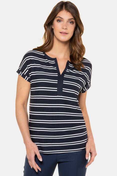 Ringelshirt, Tunika-Ausschnitt, Oversized, Halbarm