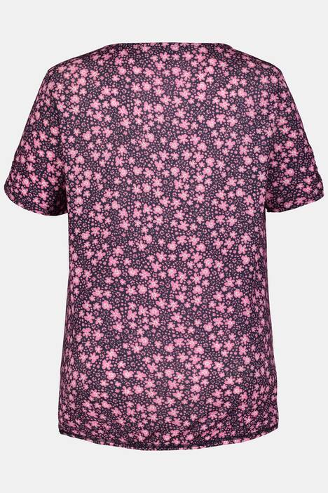 T-Shirt, geblümt, V-Ausschnitt, Halbarm leicht gerafft