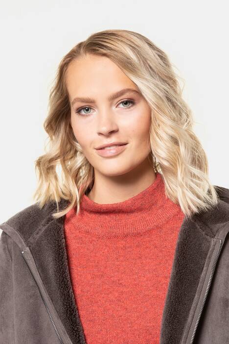 Mantel, Veloursleder-/Lammfell-Optik, Kapuze