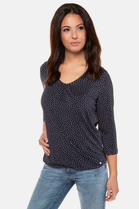 Shirt, gepunktet, elastischer Saum, 3/4-Ärmel