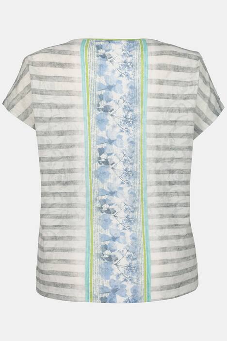 T-Shirt, Blütenstreifen, Pailletten, U-Boot-Ausschnitt
