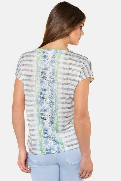 T-Shirt, Blütenstreifen, Pailletten, U-Boot-Ausschnitt
