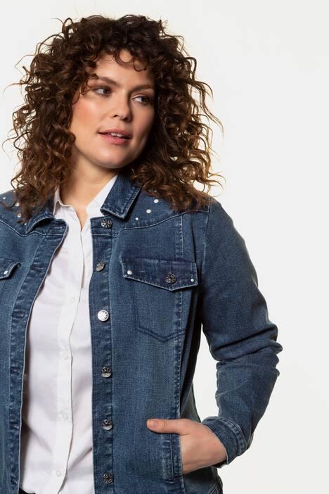 Jeansjacke, Perlenpunkte, Hemdkragen