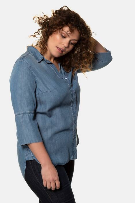 Blouse, soft denim, 3/4 mouwen, lyocell