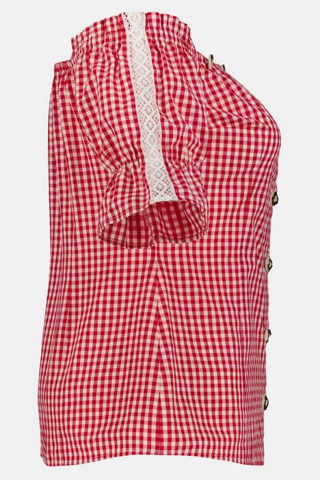 Trägerbluse, Karo, Carmenausschnitt, Trachtenknöpfe