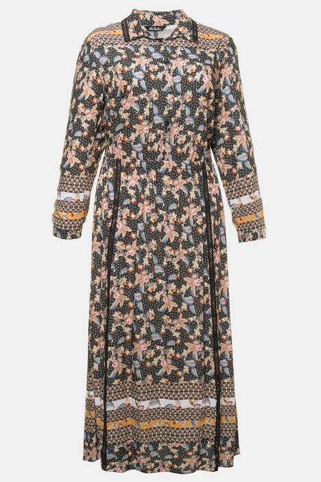 Floral Border Lace Trim Long Sleeve Maxi Dress