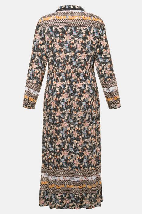 Floral Border Lace Trim Long Sleeve Maxi Dress