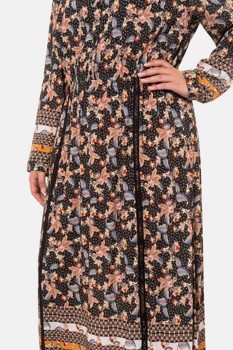 Floral Border Lace Trim Long Sleeve Maxi Dress