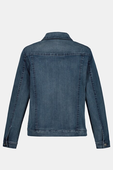 Jeansjacke, Glitzerbrosche, Wascheffekte
