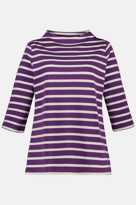 Stripe Funnel Neck Stretch Knit Top