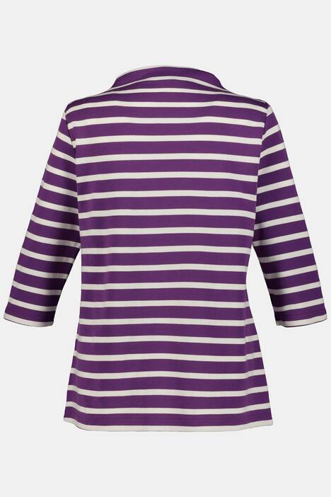 Stripe Funnel Neck Stretch Knit Top