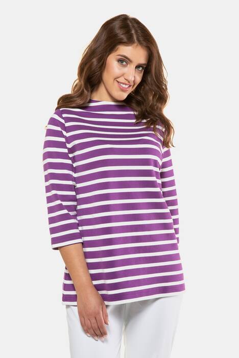 Stripe Funnel Neck Stretch Knit Top