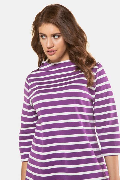 Stripe Funnel Neck Stretch Knit Top