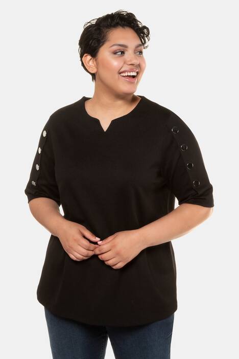 Sweatshirt, Ärmel-Knöpfe, A-Linie, Keilausschnitt