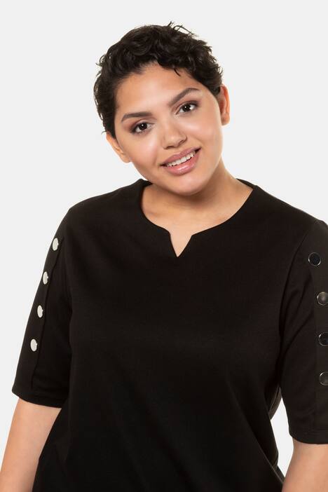 Sweatshirt, Ärmel-Knöpfe, A-Linie, Keilausschnitt
