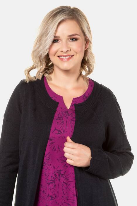 Longjacke, Ajour-Linien, Schmuckknopf, weicher Strick