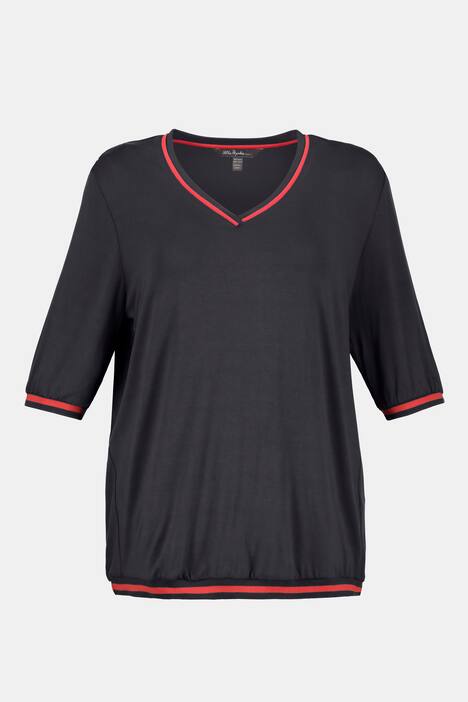 Stripe Accent V-Neck Stretch Knit Top