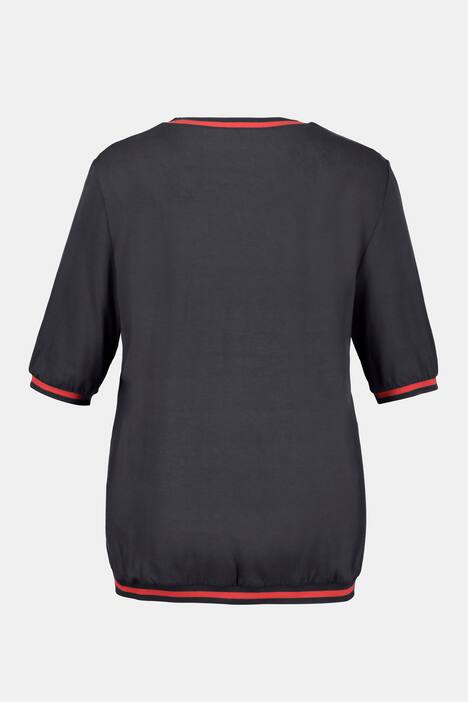 Stripe Accent V-Neck Stretch Knit Top