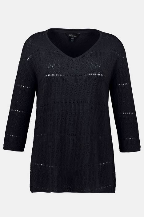 Pullover, Ajourstrick, V-Ausschitt, 3/4-Arm