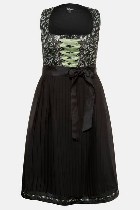 Metallic Jacquard Pleated Apron Dirndl Dress