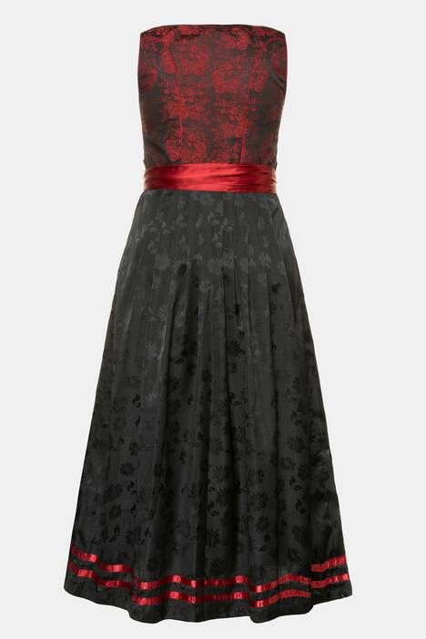 Dirndl, Jacquard-Oberteil, uni Rock, rote Schürze
