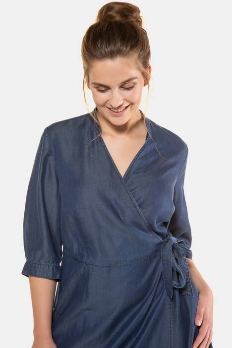 Wikkeljurk, denim look, V-hals, 3/4 mouwen, lyocell