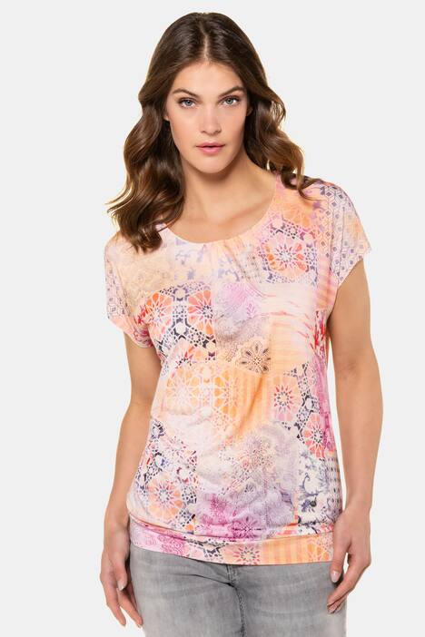 T-Shirt, exotischer Mustermix, Oversized, Kräuselung