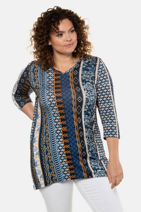 Longshirt, Musterstreifen, A-Linie, Zipfelsaum