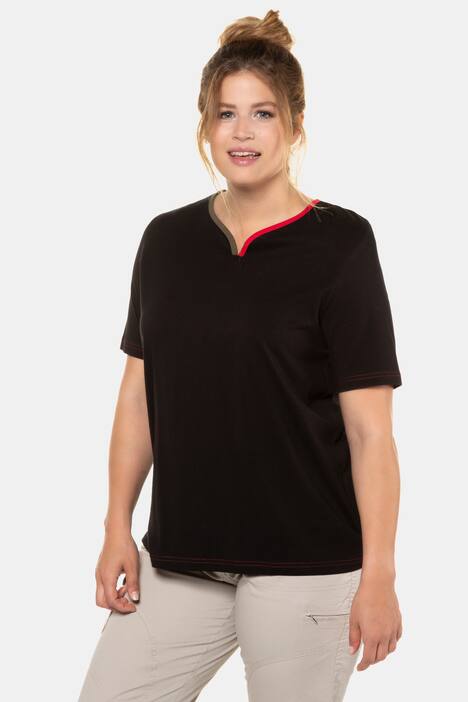 Two Tone V-Neck Trim Cotton Tee