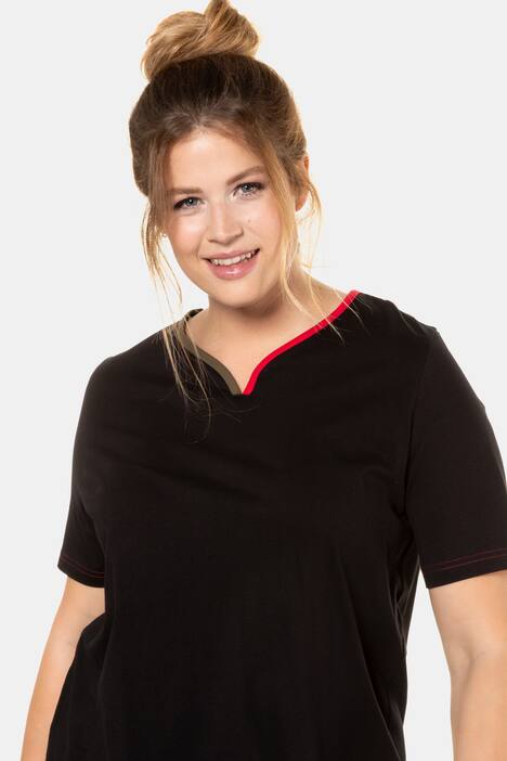 Two Tone V-Neck Trim Cotton Tee