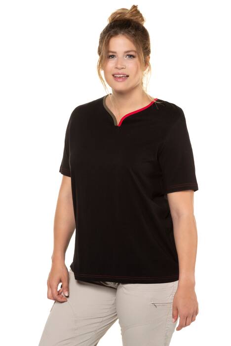 Two Tone V-Neck Trim Cotton Tee