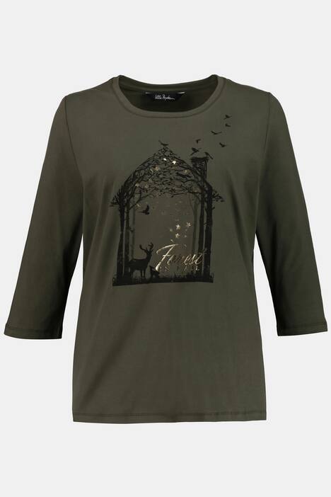 Forest In Fall Foil Print Stretch Cotton Tee