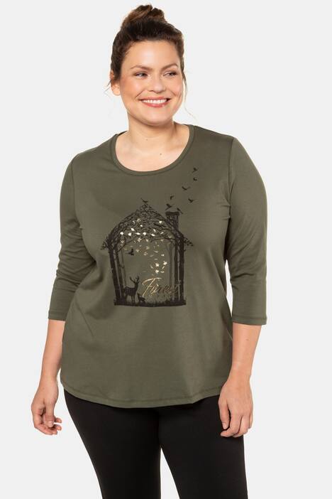 Forest In Fall Foil Print Stretch Cotton Tee