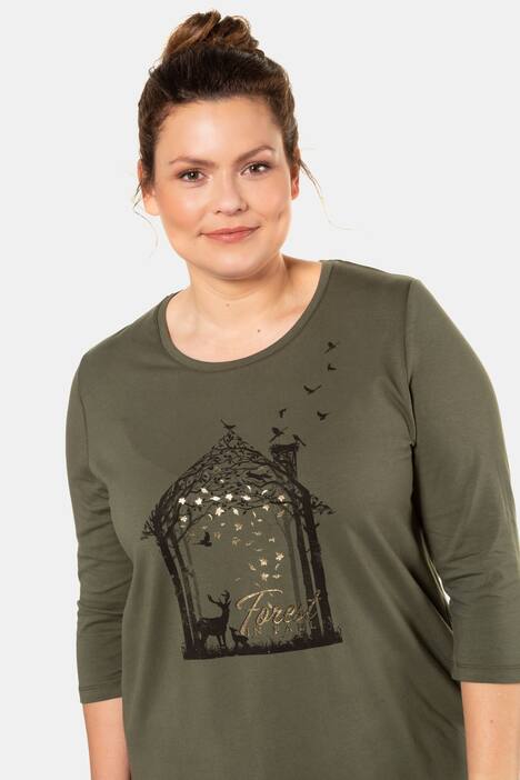 Forest In Fall Foil Print Stretch Cotton Tee