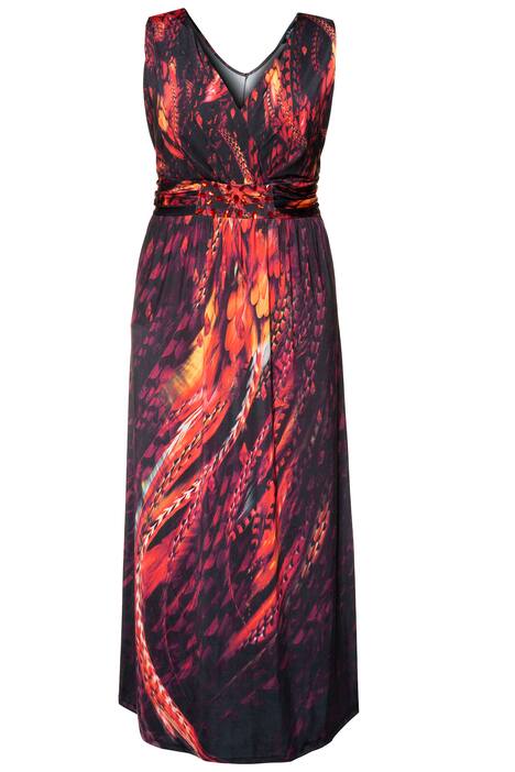Fire Bird Print Jewel Accent Stretch Knit Maxi Dress