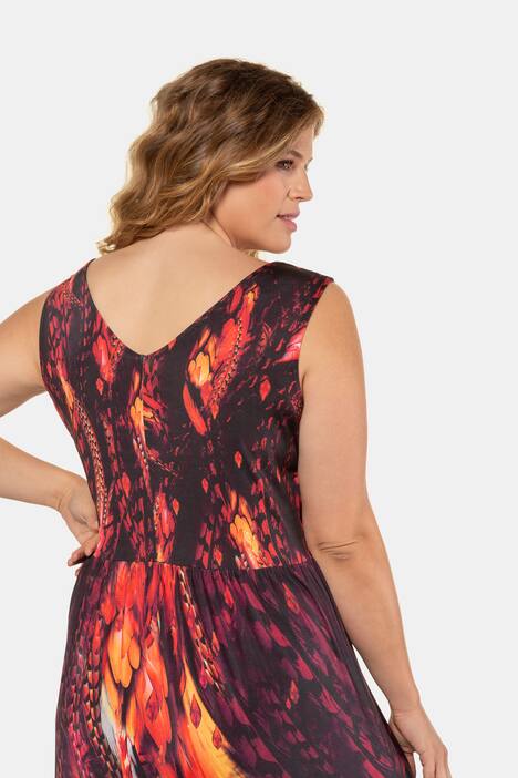 Fire Bird Print Jewel Accent Stretch Knit Maxi Dress